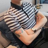 Men Polo Shirts Striped Lapel T-shirt