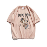 Men's T-shirt Summer Alphabet Cartoon Bear Printed Short-Sleeved T-shirt Men's Trendy Casual Loose Couple Tee