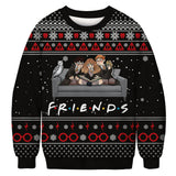 Black Christmas Sweater Christmas round Neck Sweater Casual Funny Santa Claus