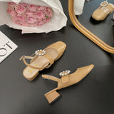 Nude Pumps Block Heel Sandals