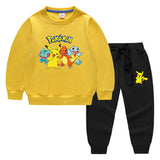 Children Pokemon Pikachu Hoodie & Pant Set Pure Color Cotton Quality Sweatshirt Set Trousers
