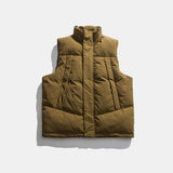 Man Fall Winter Outfis Winter Wear Solid Color Simple Stand Collar Vest Boys Leisure Cargo Top