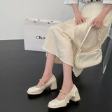 Nude Pumps Block Heel Leather Shoes