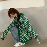 Preppy Aesthetic Outfits Knitwear Cardigan Sweater Coat Women's Autumn Diamond Quilted Top