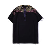 Marcelo Burlon T Shirt Color Line Wings Printing Short Sleeve T-shirt Men and Women Couple Loose Feather Half Sleeve