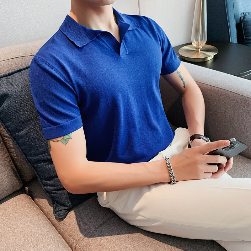 Men Polo Shirts Slim-Fit Lapel Breathable Casual Short-Sleeved T-shirt