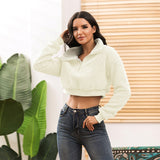 Women Sherpa Jacket Autumn and Winter Lamb Wool Zipper Coat Plush Pullover Sweater Top