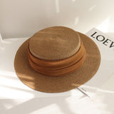 Straw Hat Raffia Flat Straw Hat Sun Protection Beach Vacation Hat