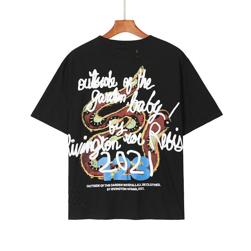 Rrr123 T-Shirt Summer Loose Greedy Snake Graffiti Puff Print T-shirt