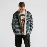Mens Flannel Jacket Rep Retro Lapels Lambswool Shirt Padded Jacket Men's High Street Pocket Top