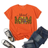 Boy Mama T Shirt Sunflower Blessed Mama Printed Short Sleeve round Neck T-shirt