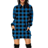 Work Dresses with Pockets Printed Plaid Hooded Long Sleeve Sweater Women's Clothing