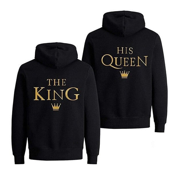 Slogan Graphic Hoodie His Queen and the King