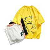 Summer Back Cartoon Bear Laser Printed Short-Sleeved T-shirt Men's Fashionable Loose Casual Student Top