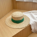 Straw Hat Raffia Flat-Top Cap Summer Sun Protection for Children Beach Straw Hat