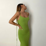 Homecoming Dresses Solid Color Backless Lace-up Cutout Strap Slim-Fit Maxi Dress