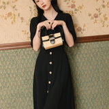 Women's cottagecore Dress Vintage V-neck Puff Sleeve Dress Summer Women's Clothing Black Dress