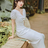 Women cottagecore Dress Summer Dress Retro V-neck Dress
