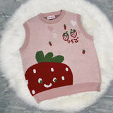 Pastel Gothic Lolita Harajuku Style Clothing Autumn Strawberry Pink Sweaters Thin Vest