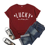 Boy Mama T Shirts Clover Lucky Mama Printed Short Sleeve T-shirt