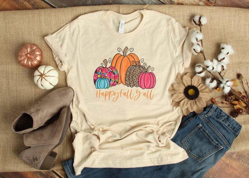 Halloween Costumes Happy Fall Pumpkin Pumpkin Printed round Neck T-shirt for Women