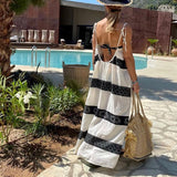 Women Bohemian Dress Women's Summer Sexy Strap Backless Striped Printed Dress