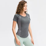 Moisture Wicking Shirts Women Tight Yoga Short Sleeve round Neck T-shirt Patchwork Breathable Quick-Drying Running Workout Clothes
