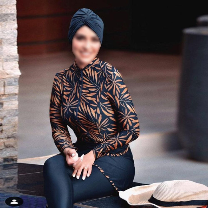 Burkini Swimwear Muslim Fashion Outfits Printed Plus Size Conservative with Hat Plus Size Women Swimsuit