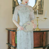 Women's cottagecore Dress Mint Rose Cheongsam Summer Floral Dress for Women