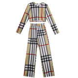 Women Plaid Long Sleeve Crop Top & Short Skirt 2 Piece Set Long Sleeve T-shirt Personality Plaid Printed Casual Two-Piece Suit