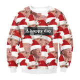 Ugly Christmas Sweater Trump Figure Pattern Christmas Digital Printed round Neck Long Sleeve Sweatshirt Tops