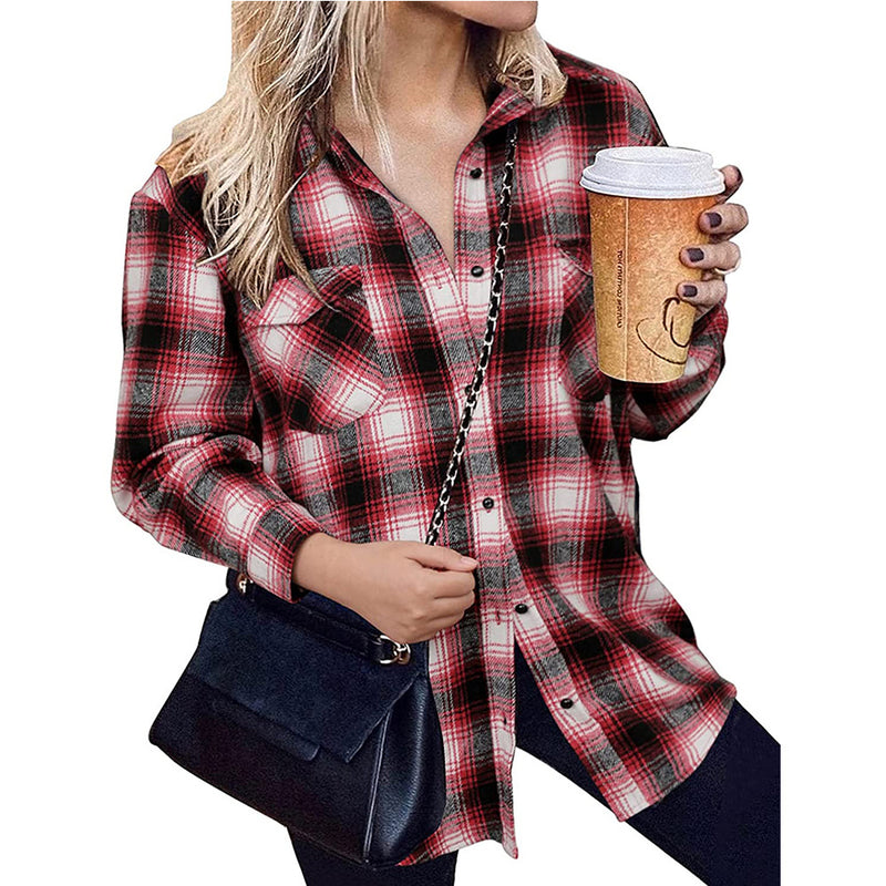 Beth Dutton Outfits Mid-Length Autumn and Winter Loose Lapels Cardigan Plaid Shirt