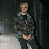 Mens Flannel Jacket Men's Pocket Autumn and Winter Loose Thickened Hooded Jacket
