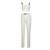 Women Top & Pant 2 Piece Set Vest High Waist Hip Straight Straight-Leg Pants Casual Suit