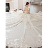 The Great Gatsby Daisy Dress Long Sleeve Wedding Dress 2021 Autumn and Winter New Bridal Palace Style V-neck Heavy Work Large Tail Sexy Wedding Dress Factory Wholesale