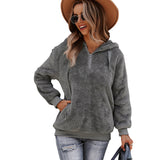Women Sherpa Jacket Winter Warm and Loose Solid Color Hoodie Casual