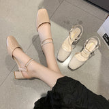 Nude Chunky Heel Mary Jane Sandals