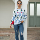 Ugly Christmas Sweater Snowman Christmas Tree Knitwear Loose Long Sleeve Pullover Crew Neck Sweater Women