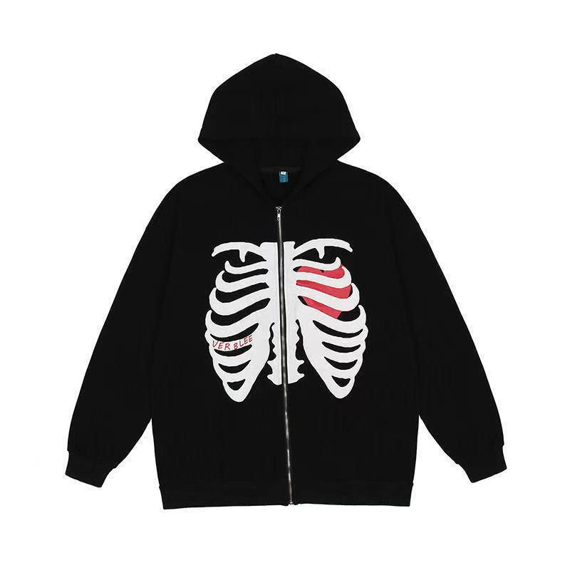 Skeleton Hoodie Bone Dark Y2g Zipper Fleece Clothes