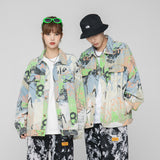Spray Painted Jacket Autumn Graffiti Letter Denim Jacket Men's Autumn and Winter