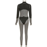 Women's Fashion Printed Color Contrast Patchwork High Waist Tight Sports Fitness Jumpsuit