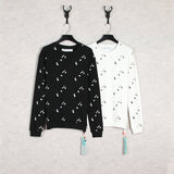 Off White Long Sleeve Round Neck Sweater Autumn And Winter Printed Pattern Crew Neck Pullover Sweatshirt
