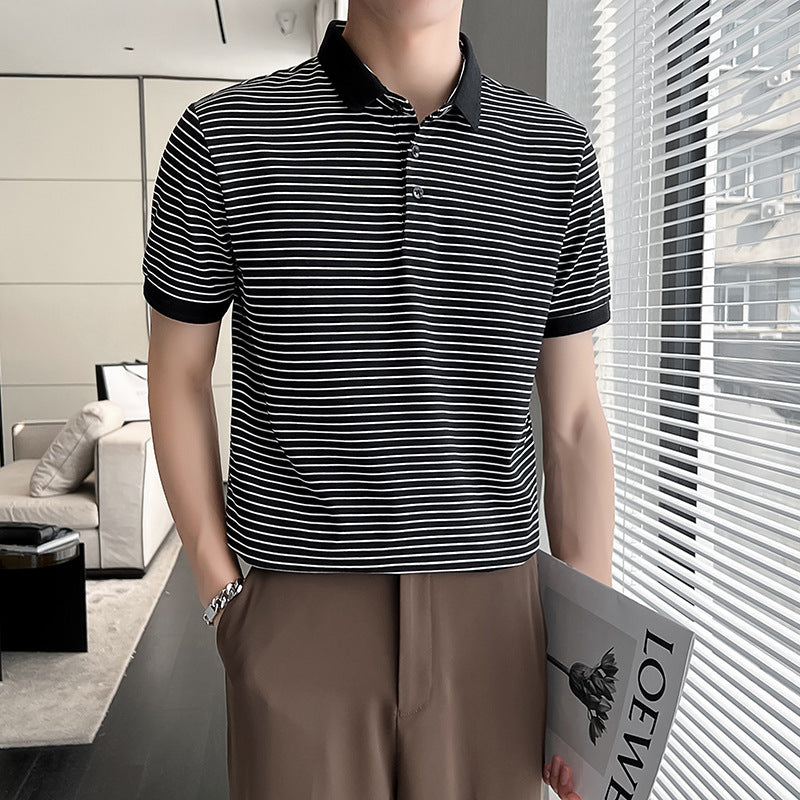 Men Polo Shirts Striped Lapel T-shirt