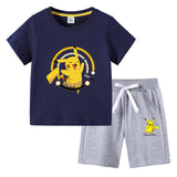Children Pokemon Pikachu Tshirts & Shor Cotton Short-Sleeved Shorts Two-Piece Set