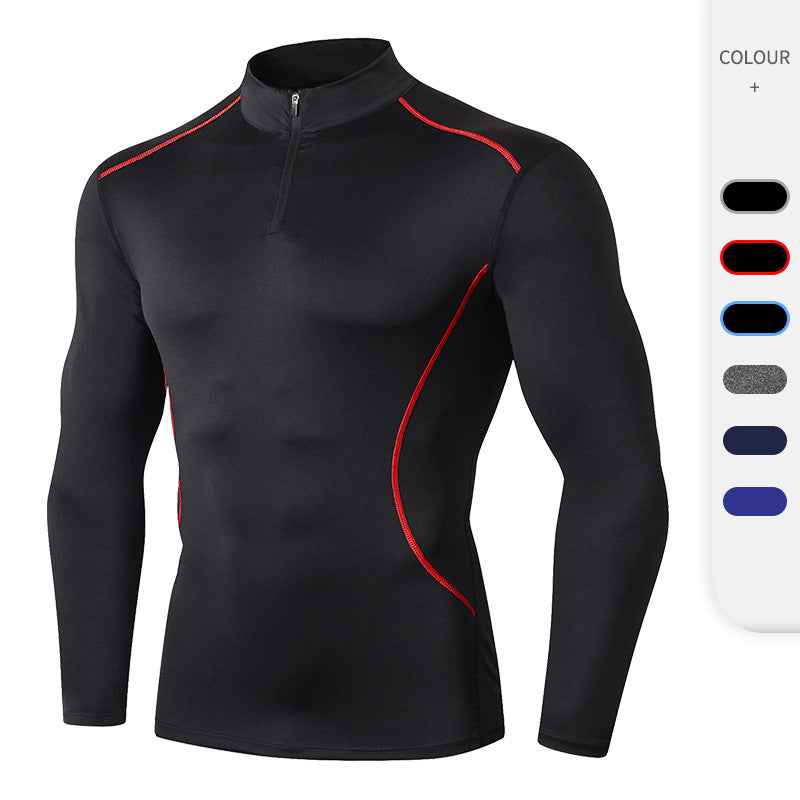 Moisture Wicking Shirts Men's Autumn and Winter Stand Collar Workout Clothes High Elastic Quick-Drying Tight Clothes