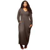 Work Dresses with Pockets Autumn and Winter New Large Size Women's Clothing Solid Color Sexy V-neck Dress