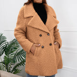 Women Sherpa Jacket Autumn and Winter Double Breasted Lamb Furry Coat Loose Lapels Plush Trench Coat