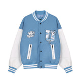 Letterman Jacket Outfit Senior Jackets Varsity Baseball Coat Men's Loose Lapel Contrast Color Jacket Top
