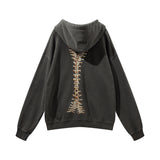 Skeleton Hoodie Skull Skeleton Printed Washed Zipper Cardigan Outerwear