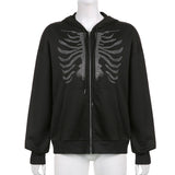 Skeleton Hoodie Autumn Sexy Loose Hooded Zipper Top